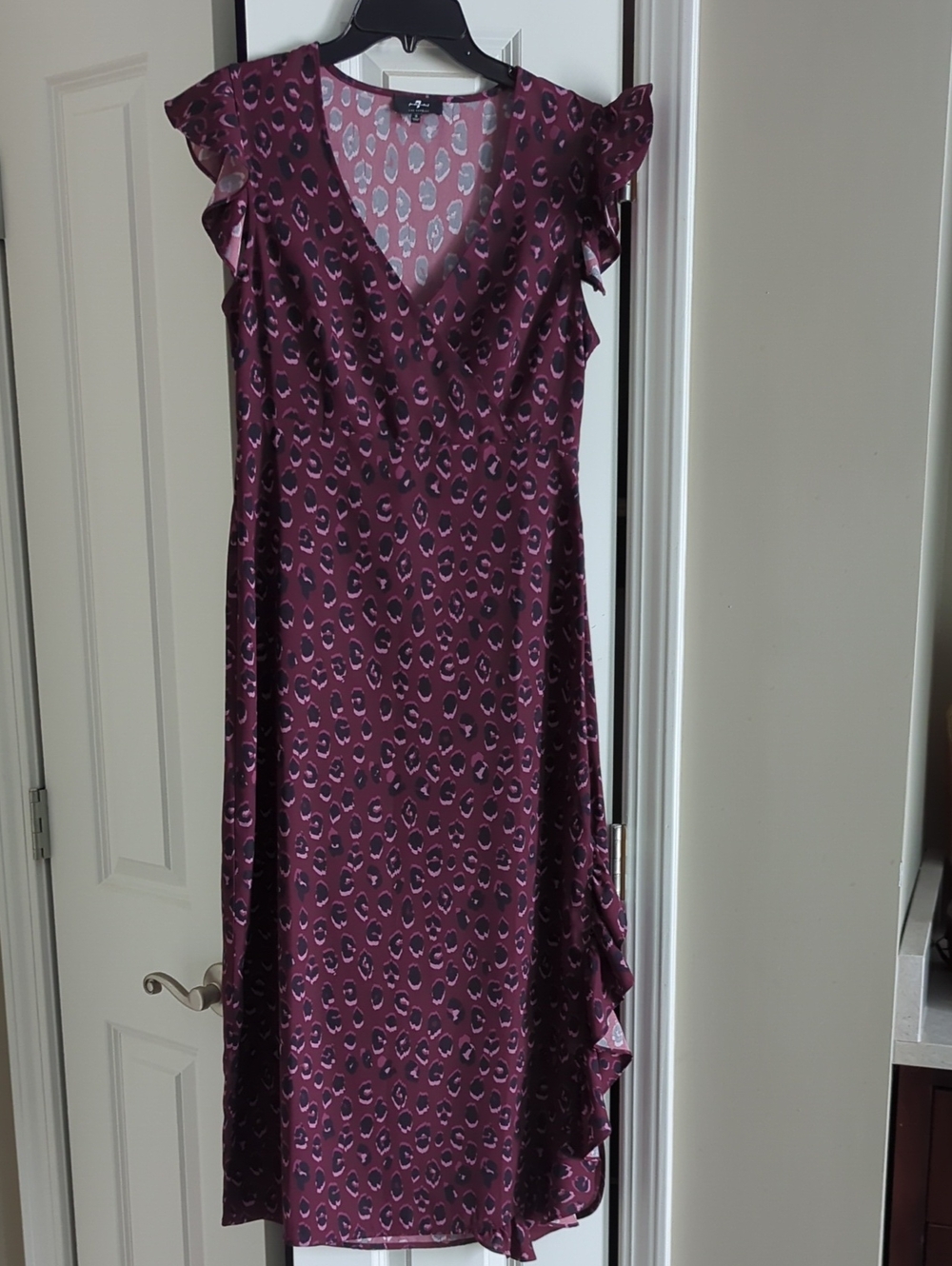 V-Neck Burgundy Midi Dress with Flutter Sleeves